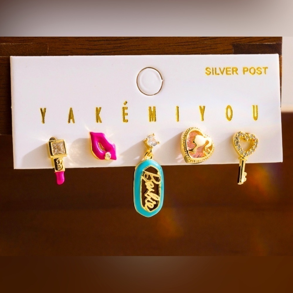 14K Gold Plated Barbie Theme Earrings Stud Mismatched Set